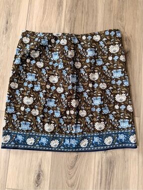 Talbots Floral Print Midi Skirt Women’s Size 10 Blue Brown Border